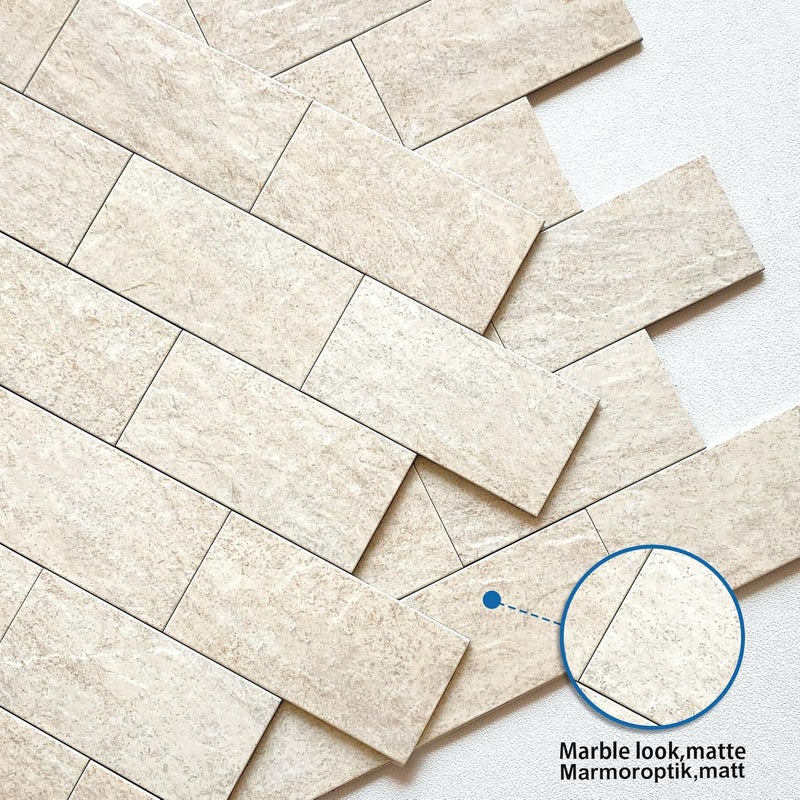 M MOFIT Stone Backsplash Peel and Stick Tiles Matte,Adhesive Mosaic Subway Tiles Waterproof Wall Tile Stickers for Bathroom Shower(Beige,10PCS) - Image 2
